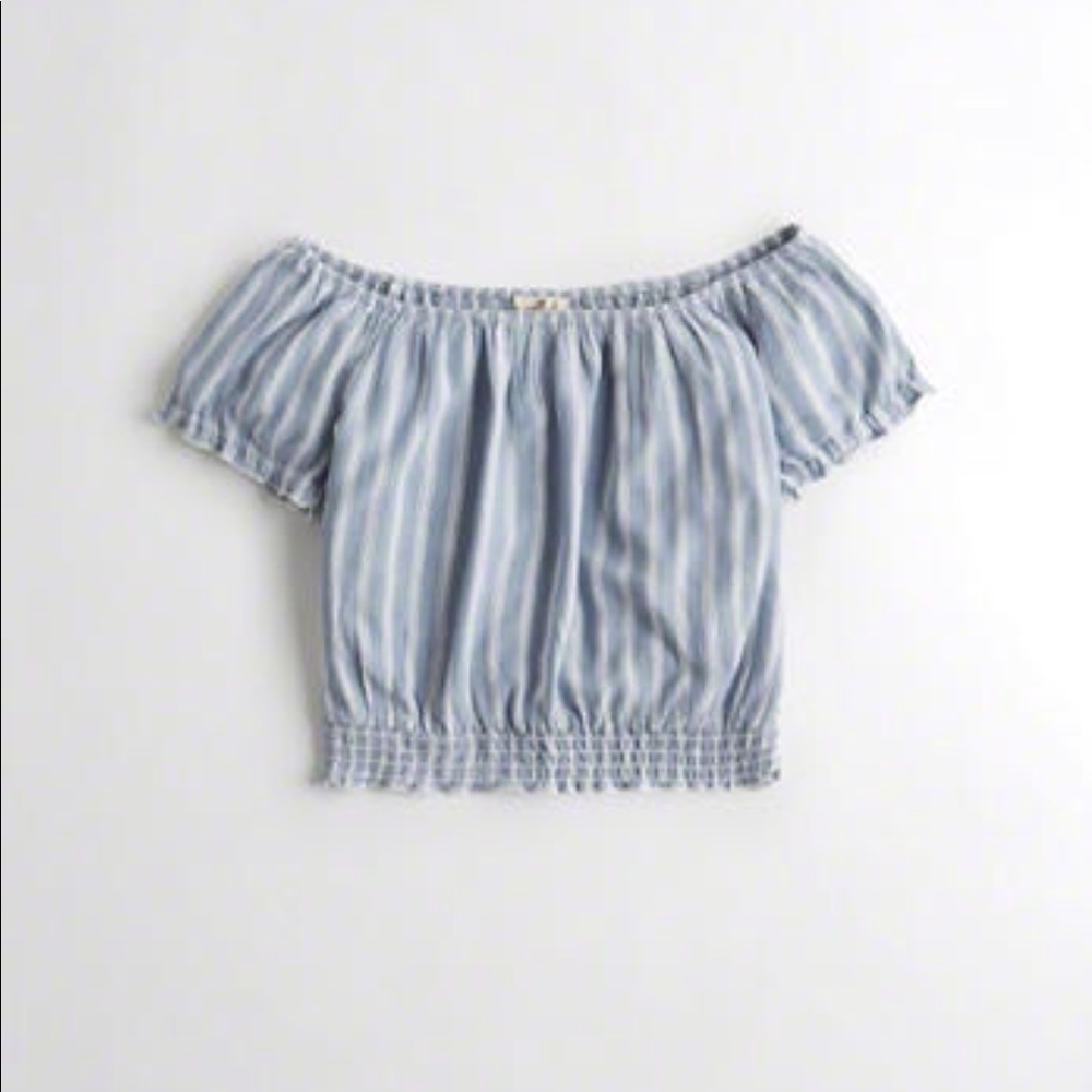 Blue off the shoulder crop top